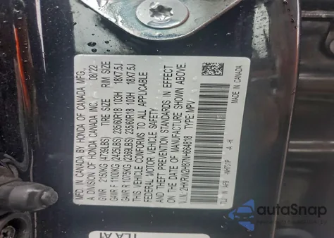 2022 Honda Cr-V Exl из США, поврежденный, VIN 2HKRW2H87NH664818